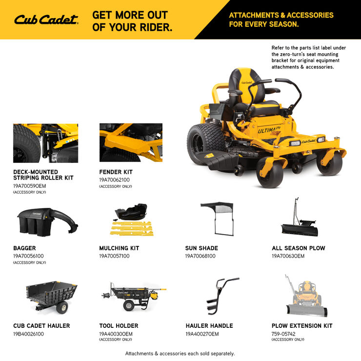 Cub cadet 2025 lawn mower attachments